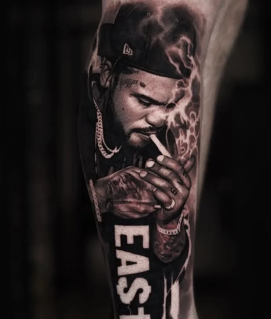 Portrait tattoo Melbourne featuring dramatic lighting and smoke effects showing advanced realism techniques